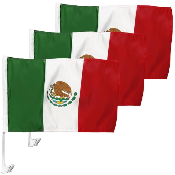 Bandera de México para Coche VentDepot MXFAX-003 3 Piezas Tela Poliéster Asta Plástico Coche Tricolor