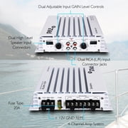Pyle PLMRA400 4 Channel Waterproof Vehicle Audio Amplifier, White, 3.95 lb