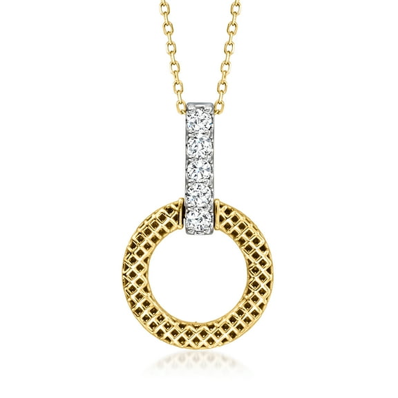 Ross-Simons 0.25 ct. t.w. Diamond Mesh Circle Pendant Necklace in 18kt 2-Tone Gold, Women's, Adult