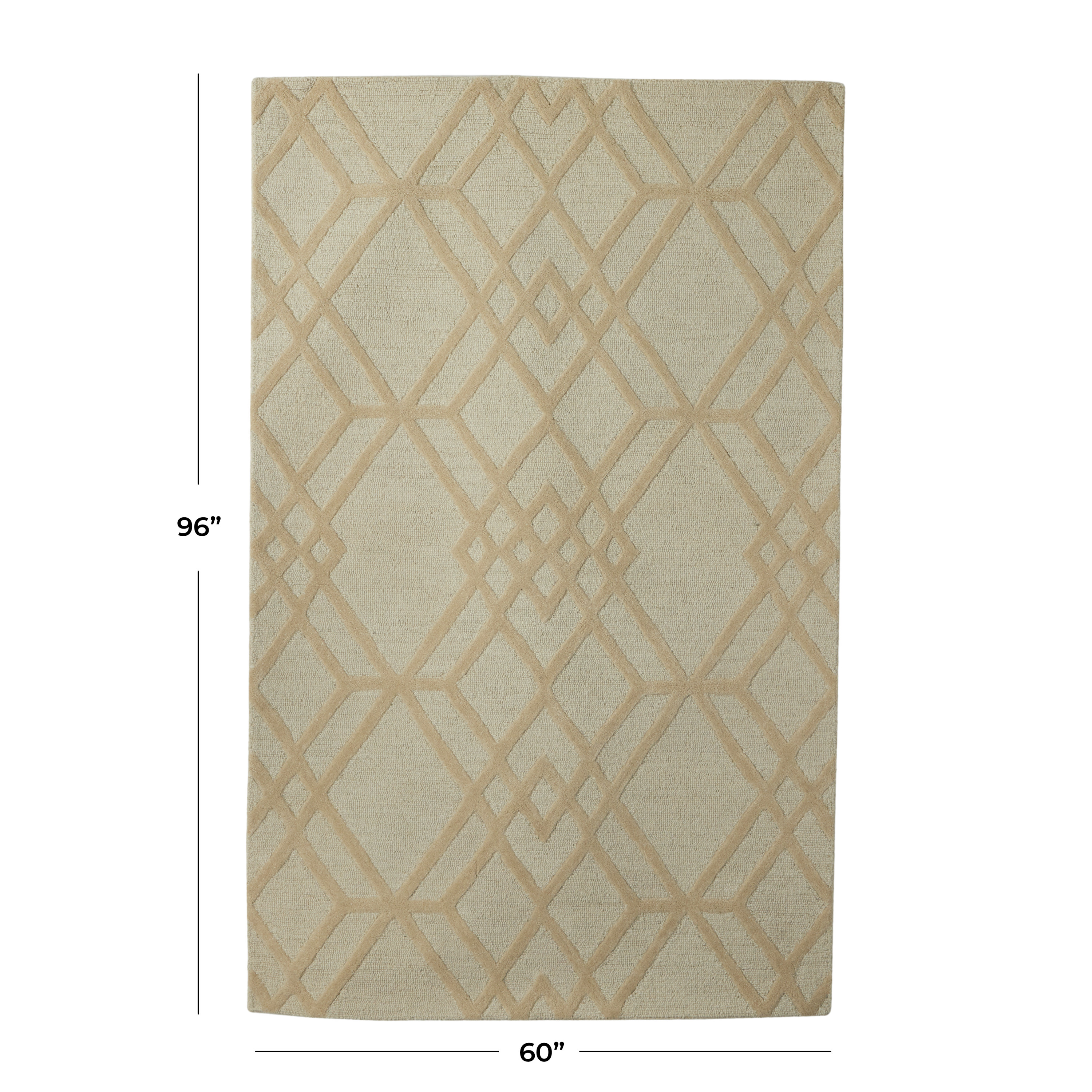 DecMode Beige and Brown Wool Hand Hooked Contemporary Decorative Area Rug 5'W x 8'L
