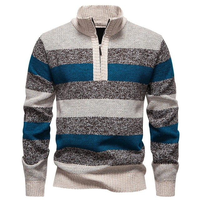 LNWUY Chandail Tricoté d'Automne pour Homme Col Roulé Pulls Mode Chandail à Rayures Col Roulé Automne Hiver Décontracté Coupe Ajustée Chandail Tricoté Beige TTTG