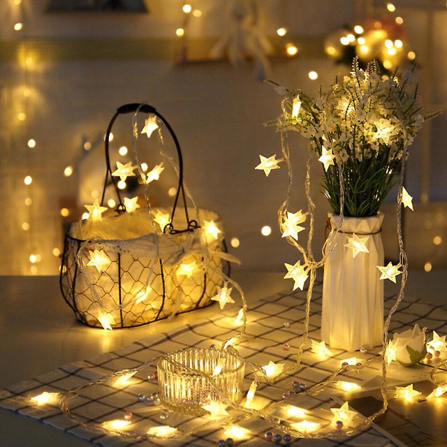Blanco cálido 3m1.5/3m Navidad decoración de Navidad estrella Led guirnalda cobre cadena luces de hadas para