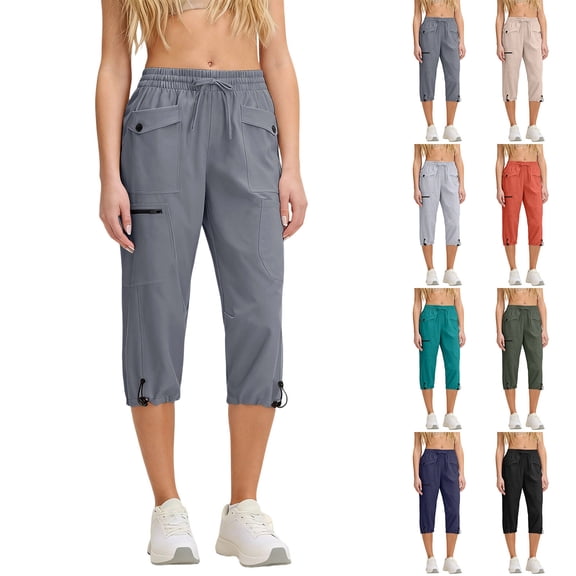 TAGOLD Womens Summer Capris Outdoor Sports Multi Pocket Cargo Style Casual Pants
