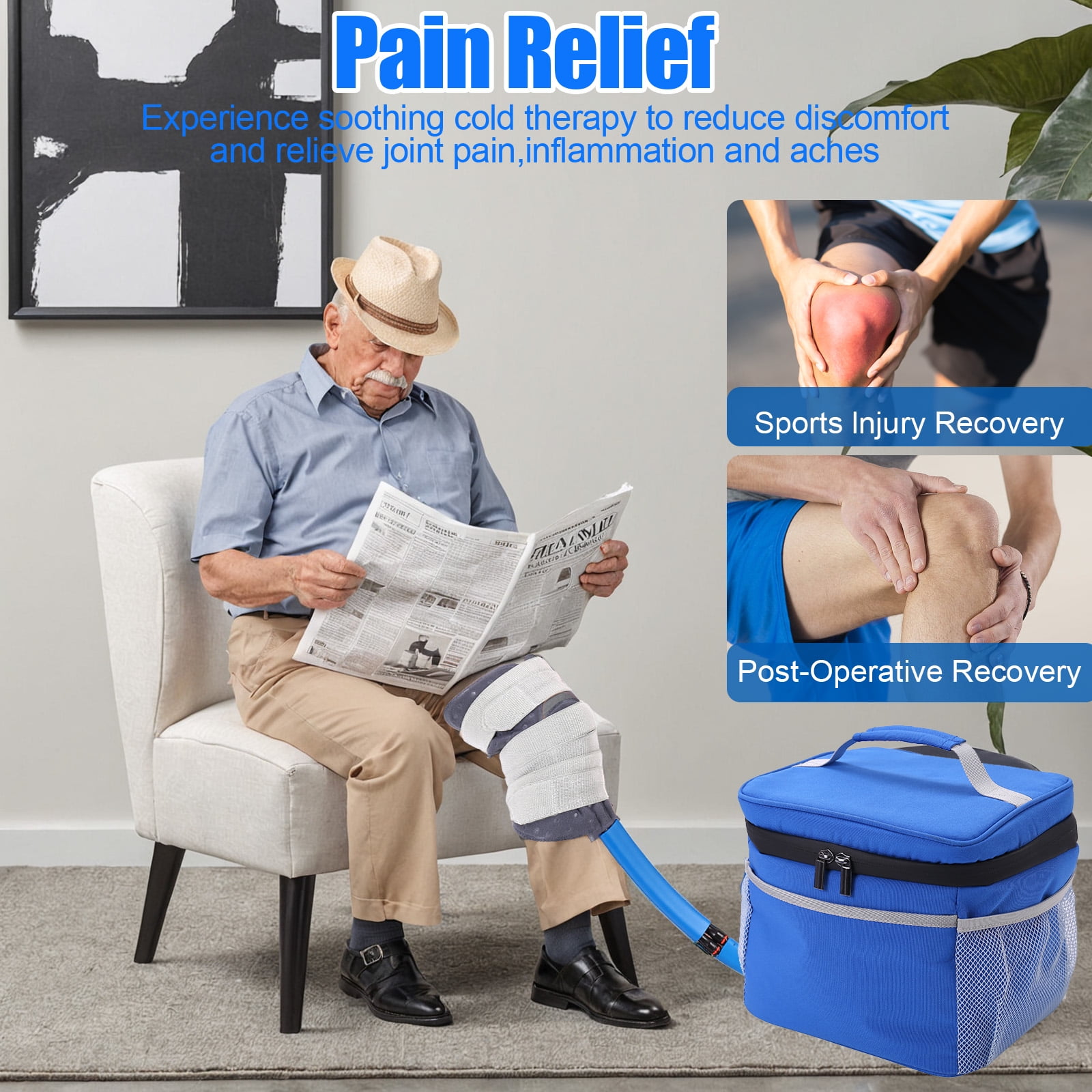 Cold Ice Machine Therapy System , Knee/Joint Pad, Cooling Reservoir and Quiet Bump, for Post-Surgery and Post-Trauma Pain Relief
