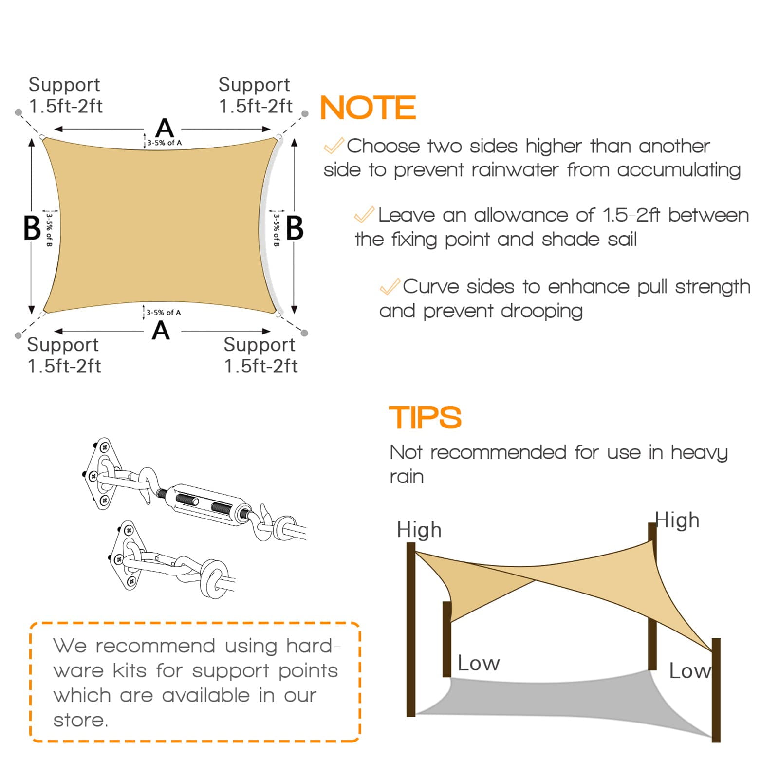 Outdoor Sunshade Sail Canvas Canopies & Privacy Screens Shading for Patio Garden Backyard, 16'x16'