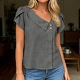 thumbnail image 2 of WEIWEN Cotton Linen Blouses for Women Summer Loose Fit Short Sleeve Tops Asymmetric Button Down V Neck Tees Dressy Casual T Shirts Grey, M, 2 of 4
