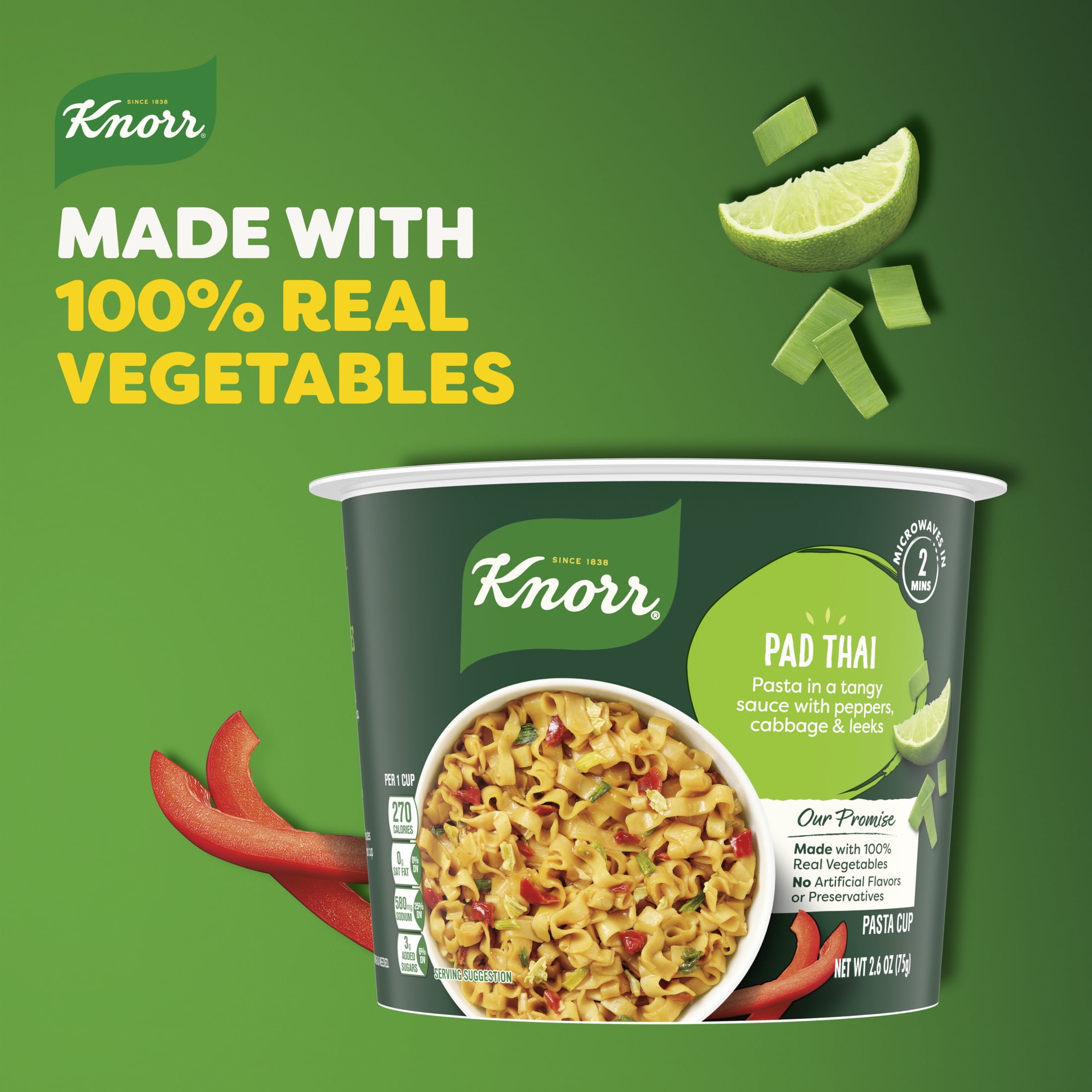 (8 pack) Knorr Pasta Sides Pad Thai Noodles Made with Real Vegetables, 2.6 Oz Cup
