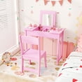 thumbnail image 4 of Gymax Kids Vanity Table & Chair Set 2-in-1 Princess Makeup Dressing Desk Set Pink, 4 of 10