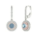 thumbnail image 2 of 2.04 Ct Round Cut Halo Drop Dangle Blue Natural Aquamarine 14K White Rose Solid Solid Gold Everyday Dainty Earrings Lever Back, 2 of 7