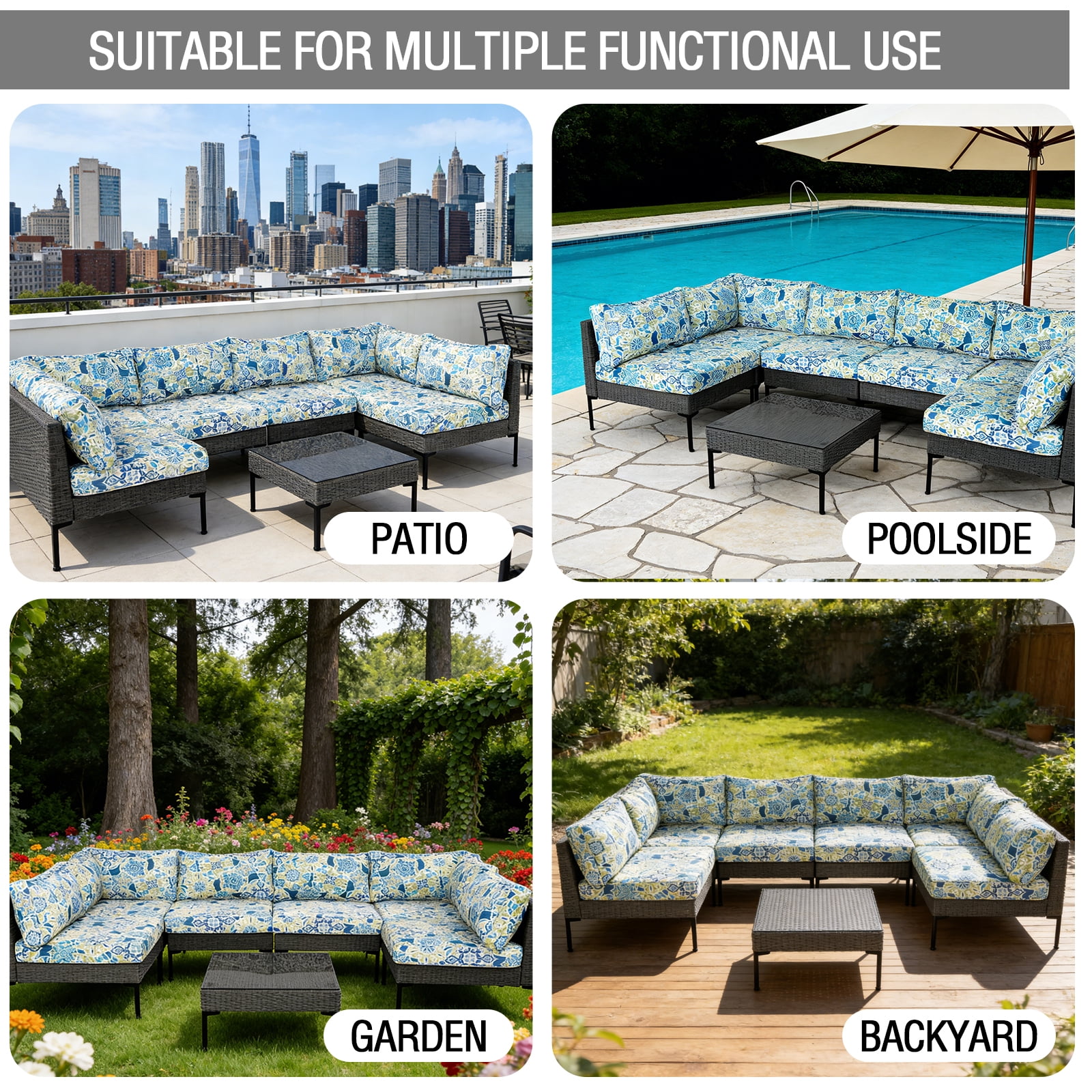 FKS LIFE 14-Piece Waterproof Patio Cushion Covers Set, Fade-Resistant Outdoor Cushion Slipcovers for Patio Furniture & Living Room, Versatile Replacement Covers for Couches, Chairs(25.6x25.6x3.9)