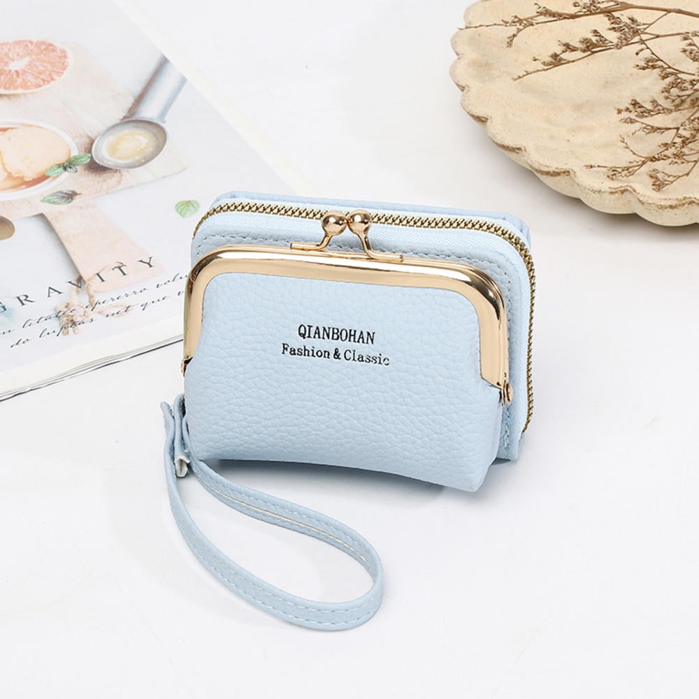 Fashion PU Leather Women s Wallet Buckle Wrist Strap Short Wallets Detachable Card Holder Coin Purse Key Lipstick Earphone Storage Pouch