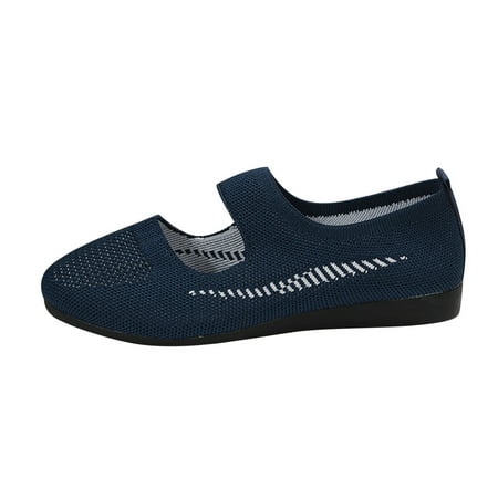 

Cathalem Ladies Fashion Simple Breathable Mesh Knitted Shallow Mouth Flat Bottom Casual Shoe Dark Blue 37