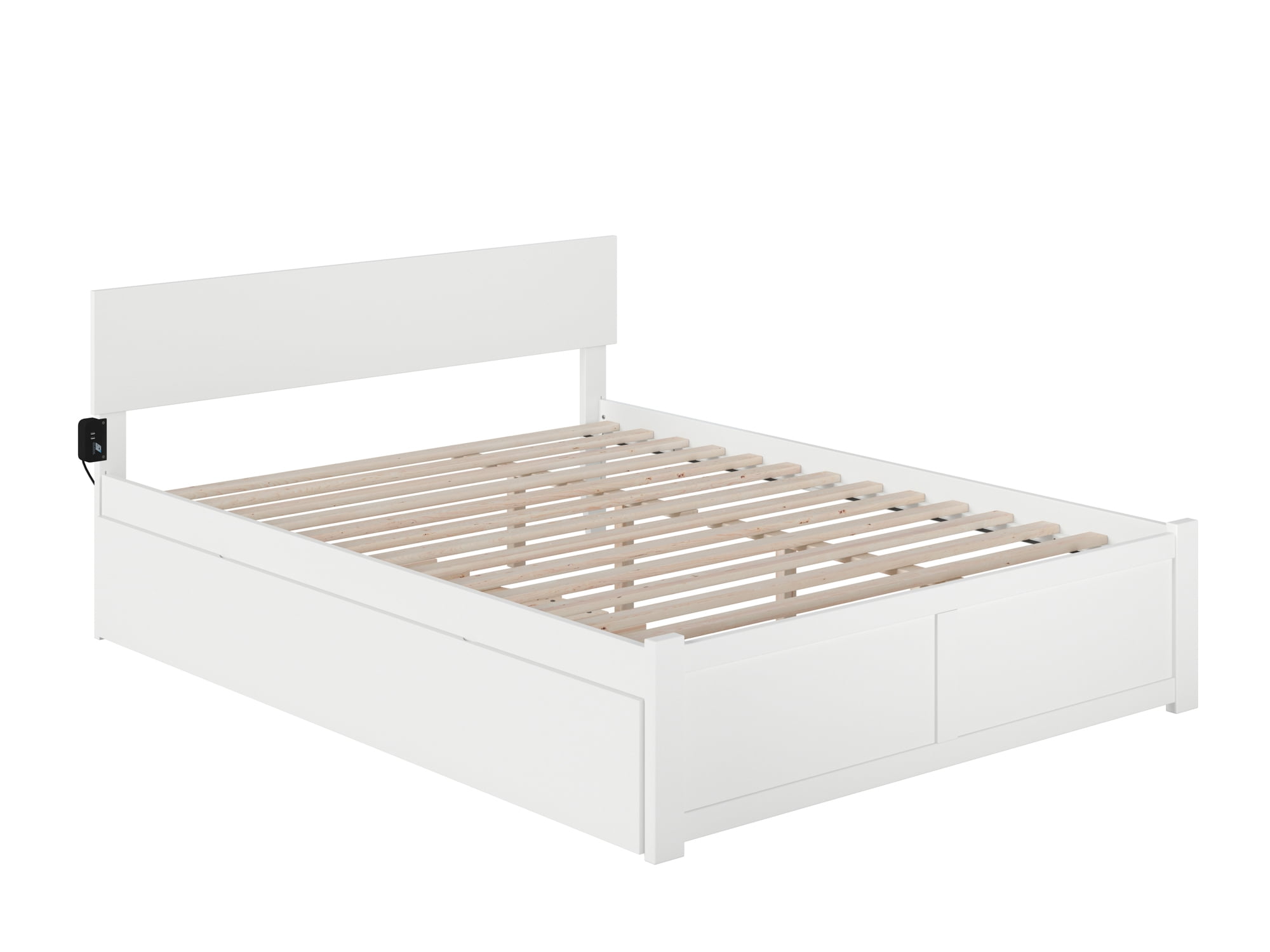 AFI Orlando Queen Wood Platform Bed with Headboard Footboard & Twin XL Trundle, White