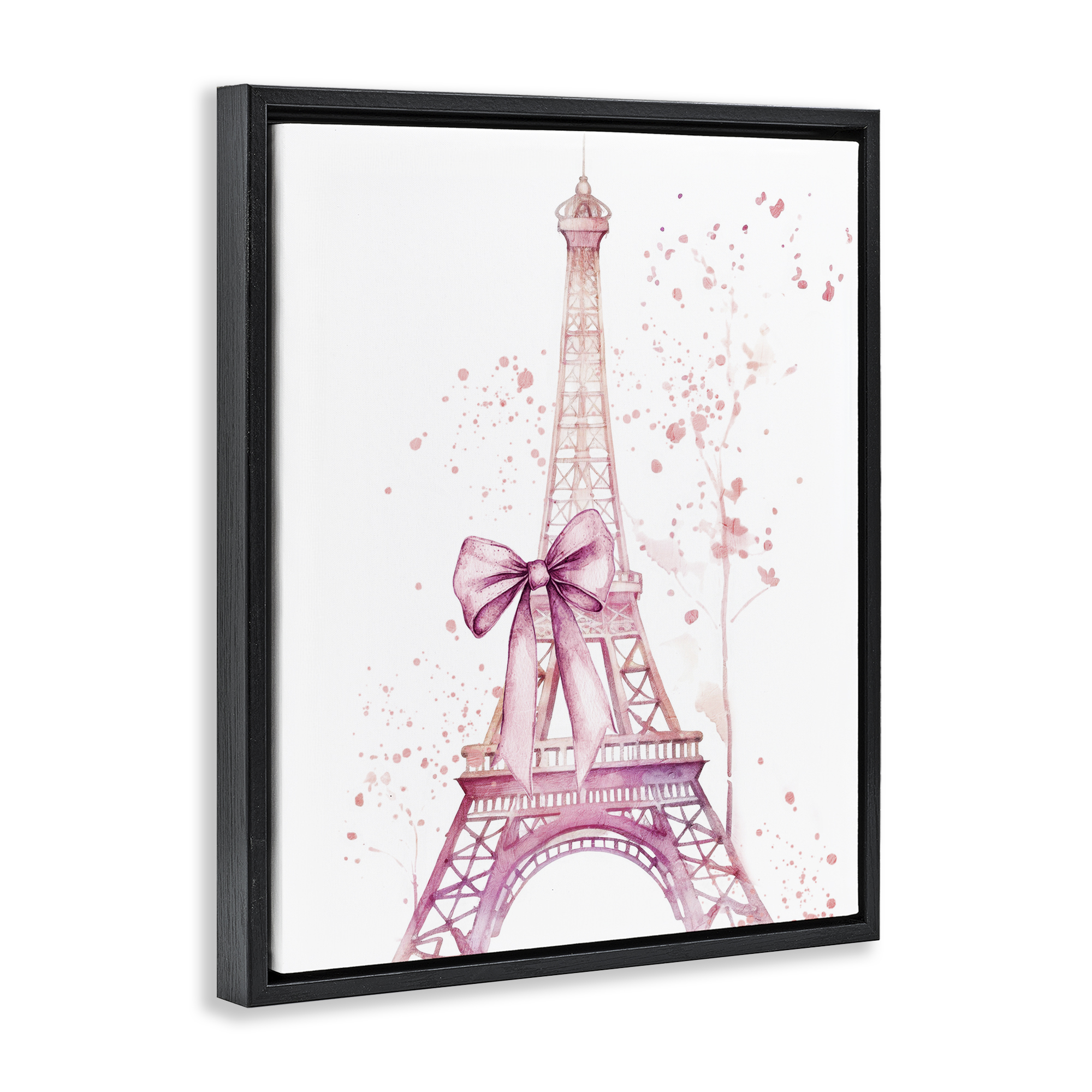 Bow Bedecked Paris Tower Black Framed Floater Canvas Wall Art, design by Kim Allen