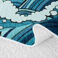 thumbnail image 5 of Manfei Cartoon Manta Ray Quilt King, Anime Ocean Wave King Coverlet Set, Teal Blue, 3pcs, 1 Bedspread and 2 Pillowcases, 5 of 7