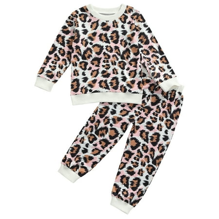 

Nokpsedcb 2PCS Toddler Infant Baby Girls Sunflower Leopard Stripe Print Long Sleeve Pullover Long Trousers White Leopard 6-12 Months
