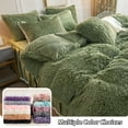 thumbnail image 6 of LIFEREVO 3 Pieces Luxury Plush Shaggy Faux Fur Duvet Cover Set(1 Fluffy Fuzzy Comforter Cover + 2 Pompoms Fringe Quilted Pillow Shams), Zipper Closure, Queen Size, Sage Green, 6 of 7