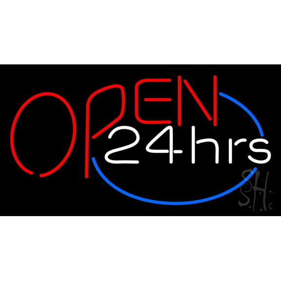 Open 24 hrs LED Neon Sign 13 x 24 - inches, Clear Edge Cut Acrylic Backing, with Dimmer - Bright and Premium built indoor LED Neon Sign for storefront.