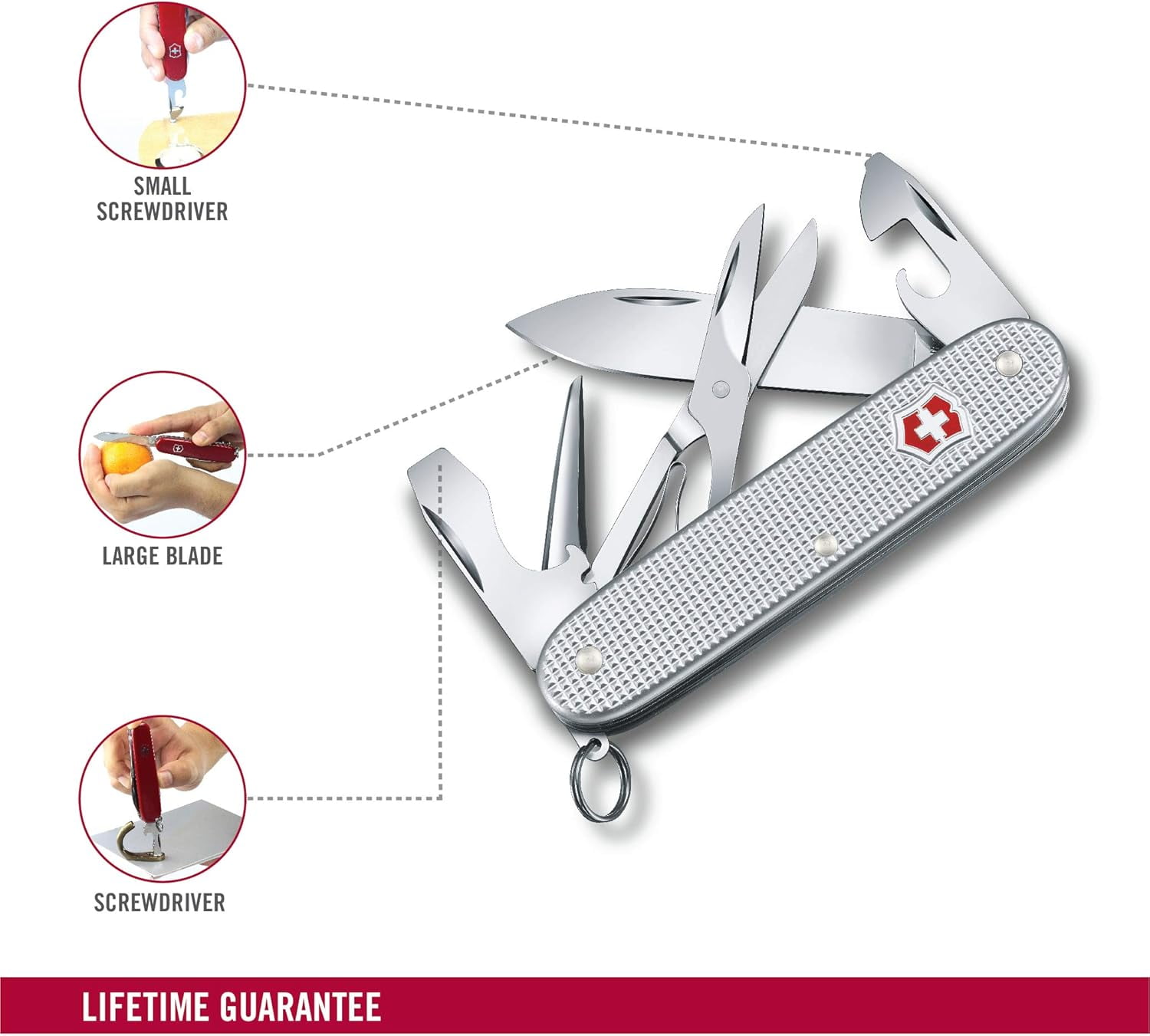 Victorinox Pioneer X Swiss Army Knife 9 Function Swiss Made Pocket Knife With Large Blade, 2 Screwdrivers and Scissors - Silver