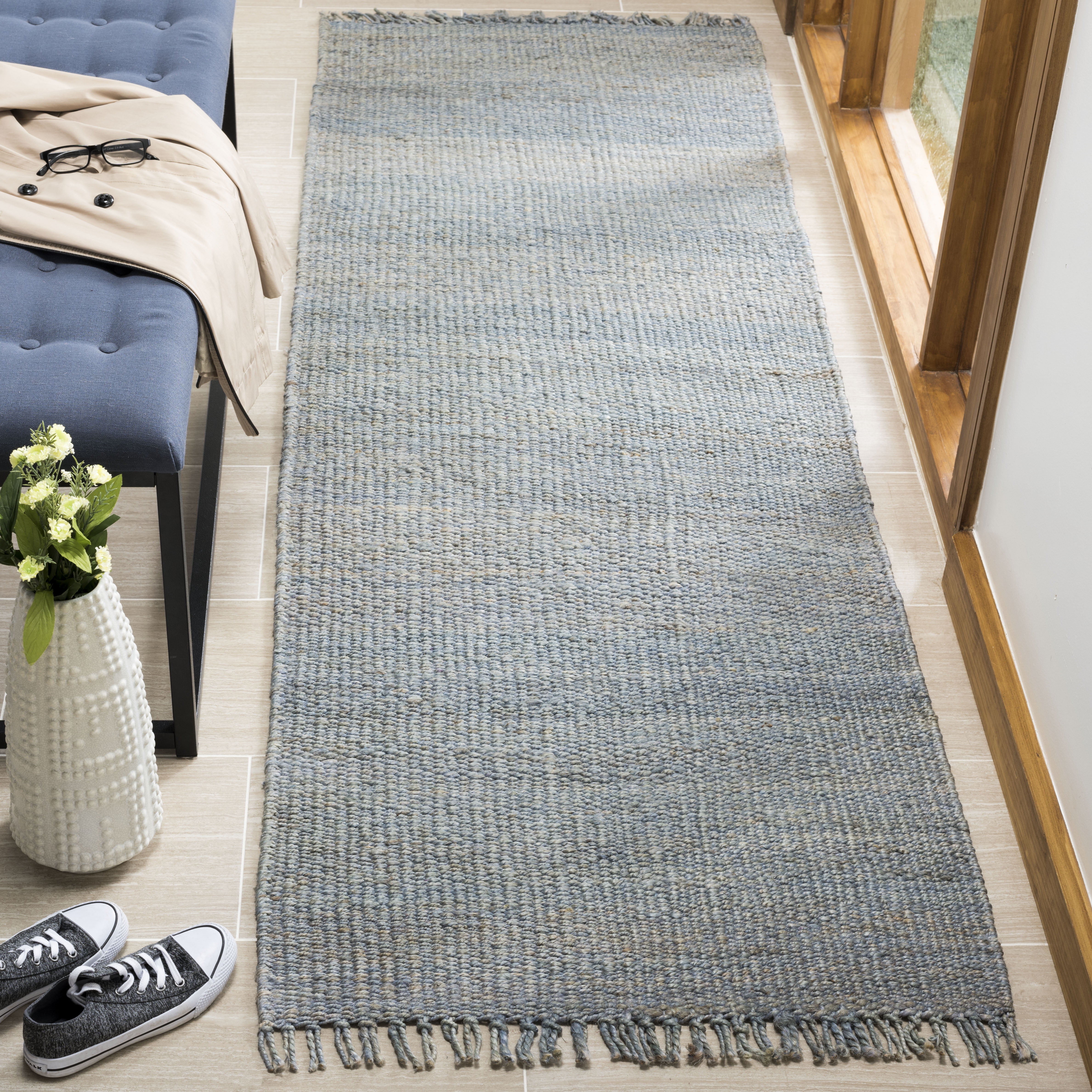 SAFAVIEH Natural Fiber Clara Solid Runner Rug, Blue, 2'3" x 12'