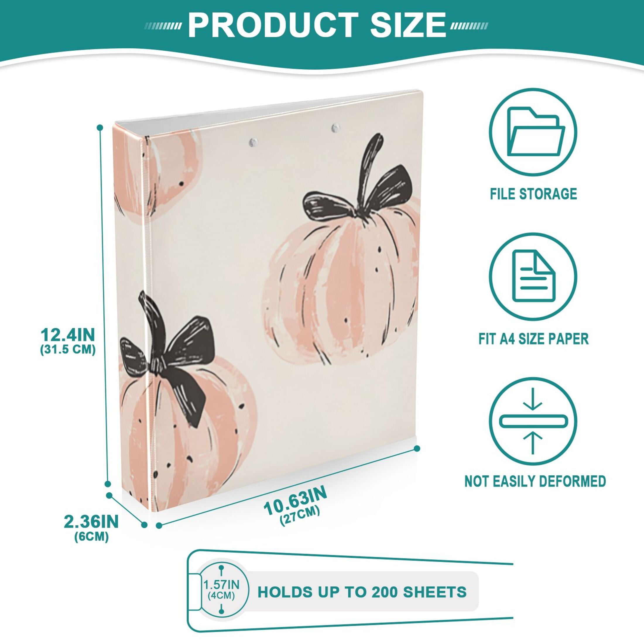 Pumpkins Bows 3 Ring Binders 1.5 inch Hardcover File Folders with Interior Pockets A4 Size Organizer for School Office Hospital Set of 2