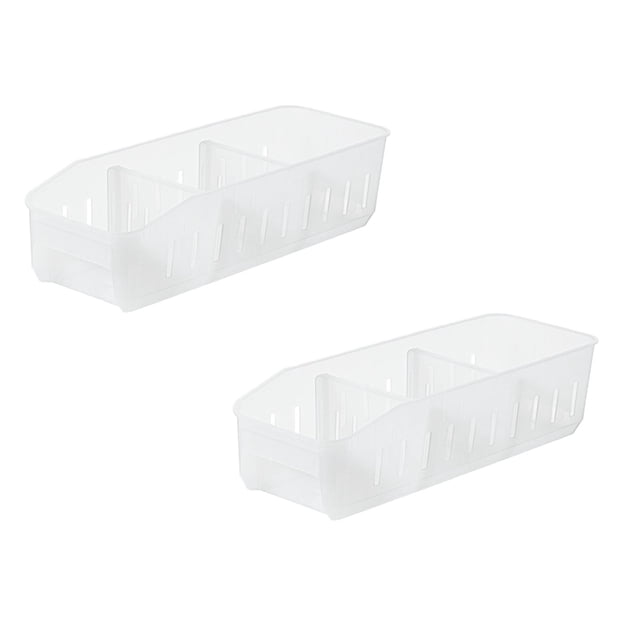 Oleegame 2PC Produce Storage Plastic Refrigerator And Pantry Large Divided With Handles Modular Stacking Food Storage Box For Freezer Clear