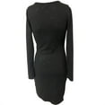 thumbnail image 3 of Elegant Women's Solid Color V-Neck Bodycon Dress - Long Sleeve Slim Fit Party Dress For FallSpring, 3 of 11