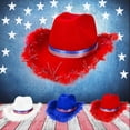 thumbnail image 2 of VNKIDY Independence Day Cowboy Hat With Us Flag Band Feather Trim Western Style Cowgirl Hat For Fourth Of July Party Festive Events Versatile Hat, 2 of 3