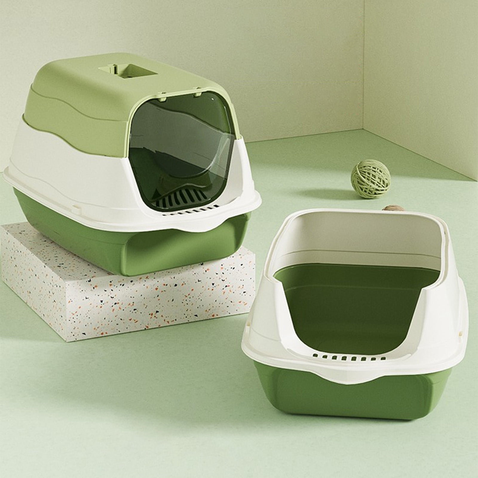DZQMTKX Fully Enclosed Cat Litter Box, Large Covered Cat Pan with Lid, Splash-Proof Design, Includes Litter Scoop