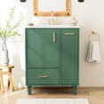 thumbnail image 3 of 24" Bathroom Vanity with Sink, Bathroom Cabinet with Door Shelf, Deep Drawer, 2-Tier Pull-Out Basket, Solid Wood Frame and MDF Board, Easy Assembly, Modern Bathroom Cabinet for Bathroom, Green, 3 of 9