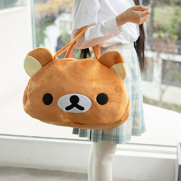 Fortune Women Plush Handbag Single-Shoulder Bag Cartoon Brown Bear Bag