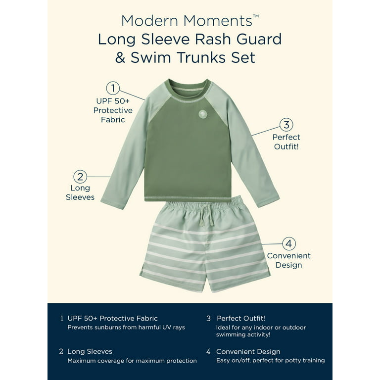 Modern Moments by Gerber Baby and Toddler Boys Long Sleeve Rash Guard and  Swim Trunks Set with UPF 50+, 2-Piece, Sizes 12M-5T 