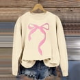 thumbnail image 5 of Women Sweatshirts Pullover Tops Shirts Round Neck Cute Bow Printed Long Sleeved Pullover Hoodless Loose Fit Tops Casual Fall Outfits Clothes Khaki-L, 5 of 5