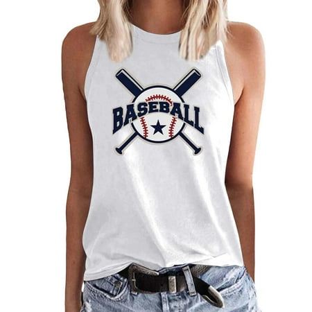 Ruyang Running Vest for Women Baseball Tank Tops Womens Funny Play Shirts Casual Letter Print Sleeveless Vest Graphic T Shirt Muscle Tees