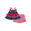 Little Lass Americana Tiered Tank Top and Short, 2-Piece Outfit Set (Little Girls)