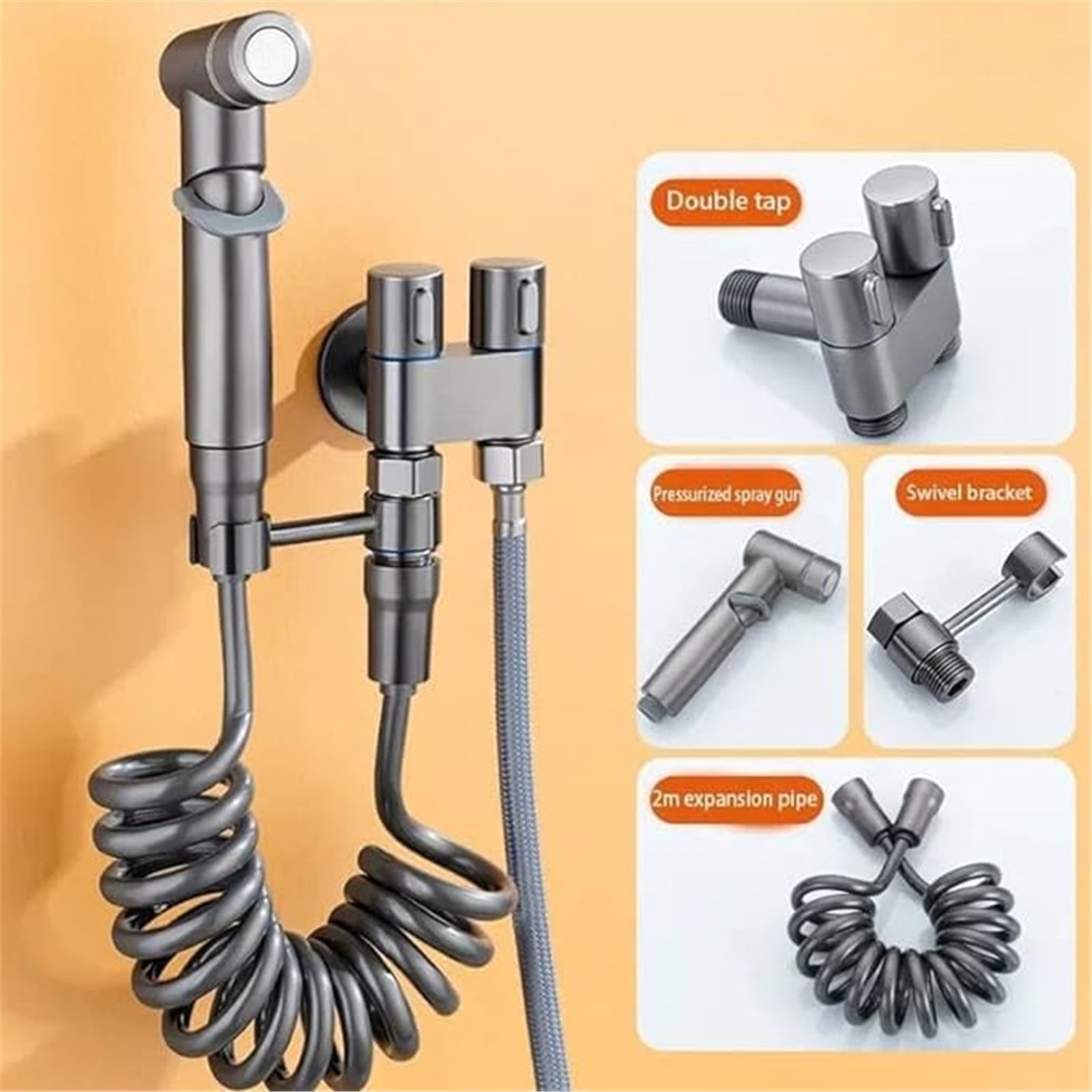 Bathroom Refresh Wall Mount Faucet Spray Set A,Bathroom Fresh Wall Mounted Faucet Spray Set Langgi Toilet Companion 1 In 2 Out Control Handheld Bidet Sprayer