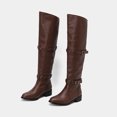 thumbnail image 5 of KIJBLAE Women's Buckle Knee High Boots Fold Over Faux Leather Fall Winter Shoes Buckle Decor Comfortable Mid Calf Boots Brown 40, 5 of 9