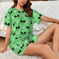 thumbnail image 4 of Balery alien cartoons Conjunto de Pijama para Mujer con Estampado, Dos Piezas de Manga Corta y Shorts, Ropa de Dormir Suave con Cuello Redondo y Bolsillos-XX-Large, 4 of 6