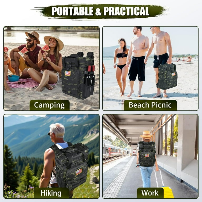 Camo Cooler Backpack - Large 25L Insulated Tactical Backpack With Dry Storage, Leakproof, Holds 33+ Cans For Camping, Beach, Fishing