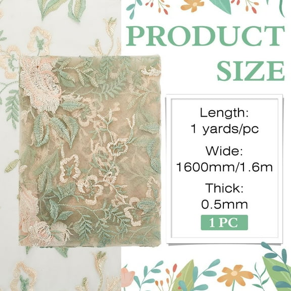 1pc 1 yard Beige Floral Embroidery Lace Mesh Fabric 63inch Widen Lace Fabric by The yard Vintage Flower Sewing Lace Fabrics for Sewing Wedding Bridal Cloth Crafts Supplies