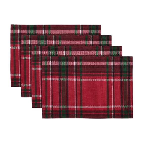 Elrene Home Fashions Pocono Plaid Holiday Fabric Placemats, Set of 4, 13" x 19"