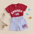 thumbnail image 3 of Kaprioy My First 4th of July Baby Boy Outfit Boys Outfit Kids Baby Boys Short Sleeve Flag Embroidery T Shirt Shorts Set Toddler Boy Summer Clothes, 3 of 8