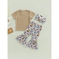 thumbnail image 4 of Sedceaty Toddler Kids Girls Clothes Outfits Short Sleeve Crew Neck T-Shirts Tops Bohemian Pattern Print Flare Pants Headband 3Pcs Suit, 4 of 8