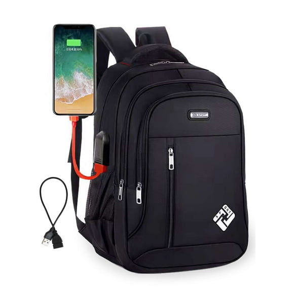 Gustave Travel Laptop Backpack Water Resistant 15.6" Business Computer Bag Rucksack Large College Bookbag for Men Women with USB Charger Port "Black"