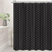 Herringbone Chevron Shower Curtain Extra Long 72x84 Inch Black Geometric Striped Modern Fashion Panel Decor Fabric Bathroom Set Polyester Waterproof 12 Pack Hooks