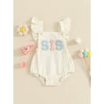 thumbnail image 2 of Argulvti Newborn Baby Girls Romper, Cotton Fly Sleeve Embroidery Letters Summer Bodysuit for Casual Daily, 2 of 7