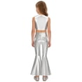 thumbnail image 6 of Aislor Girls 2 Pcs 70s Disco Outfits Metallic Gloss Sleeveless Tassels Top with Split Bell-bottom Pants Dance Outift Silver 6, 6 of 7