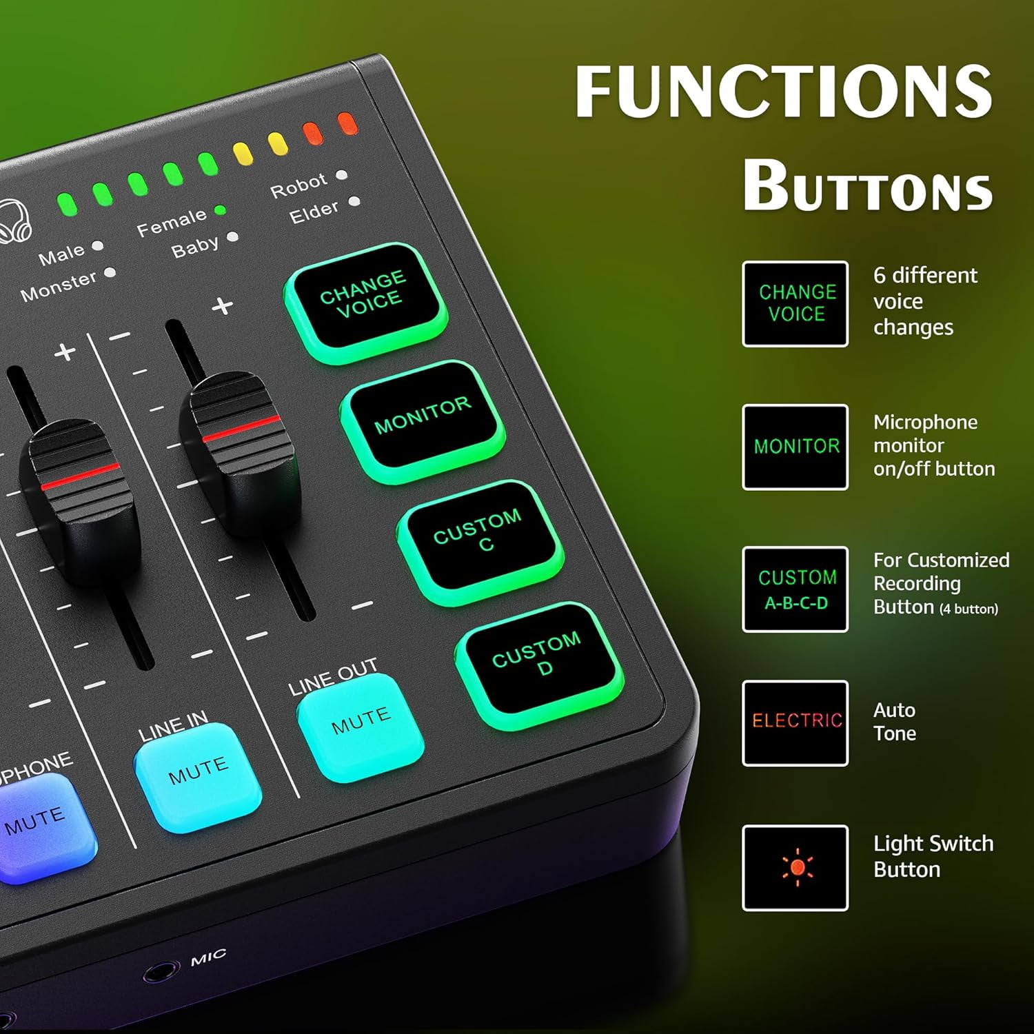 IXTECH Gaming Audio Mixer 4 Channel Soundboard, Streaming RGB PC Audio Interface with XLR Microphone Support, Audio Equalizer for Gaming Podcast Streaming Karaoke, Individual Volume Controls (Black)