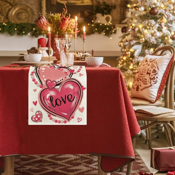 EGNMCR Valentine's Day Table Runner Super Soft Tablecloth For Catering Wedding Kitchen Party Holiday Picnic Home Decor 13x72 Inch Long Romantic Heart Art Texture Runner Super Soft Tablecloth