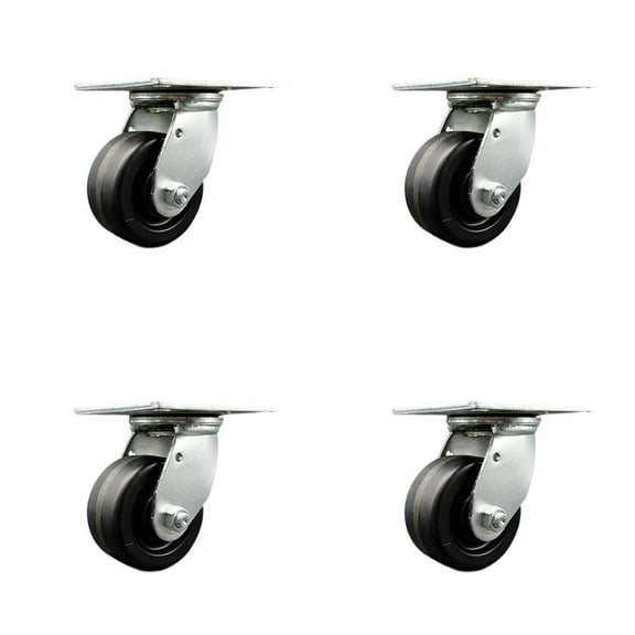 4 Inch Phenolic Wheel with Large Top Plate Swivel Caster Set of 4 Service Caster